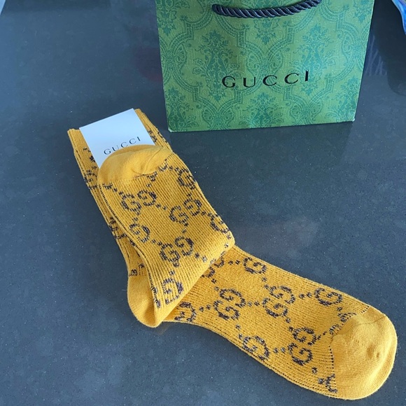 Gold and brown GG Lamé Gucci ankle socks 🧦 AUTHENTIC - Picture 1 of 6